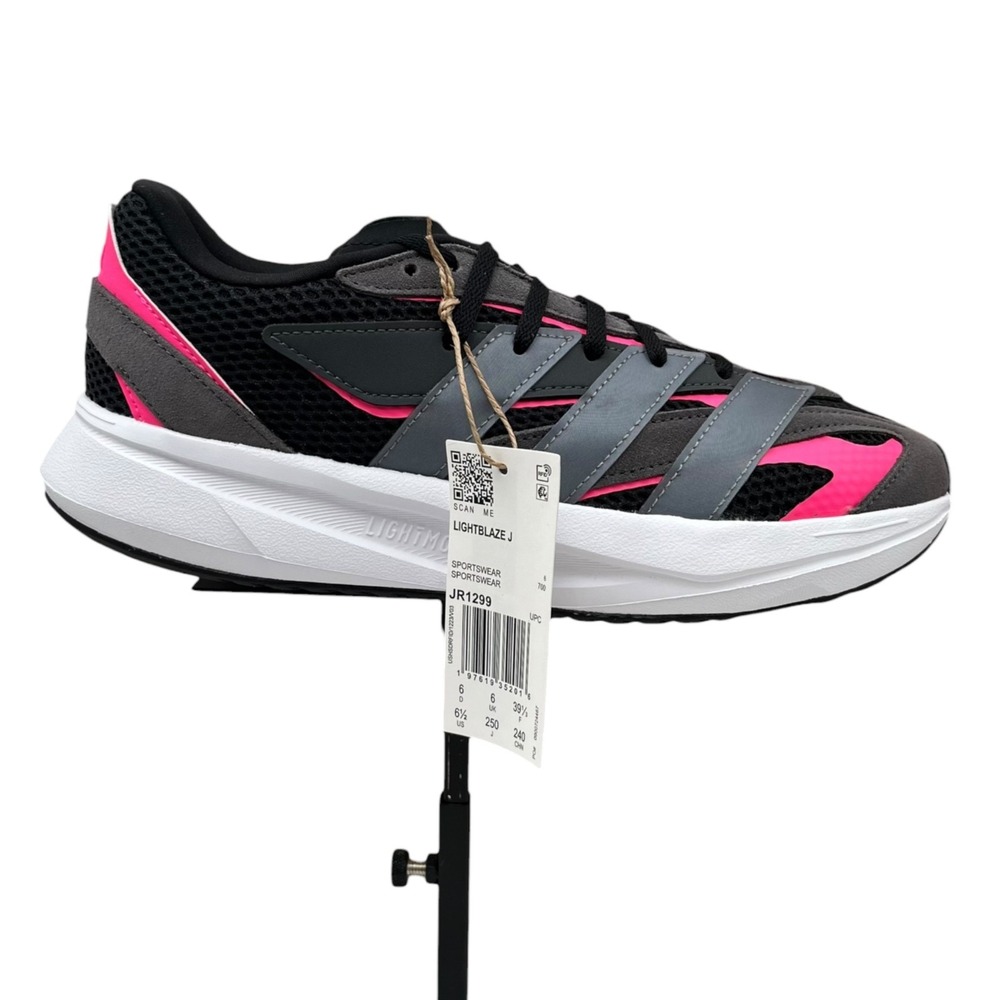 Adidas Lightblaze J Big Girls Running Shoes Size 6.5 Black Gray Pink Sneakers